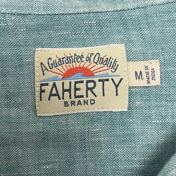 Faherty Light Teal Linen Long Sleeve Collared Buttonup Chest Pockets Size Medium - Picture 3 of 6
